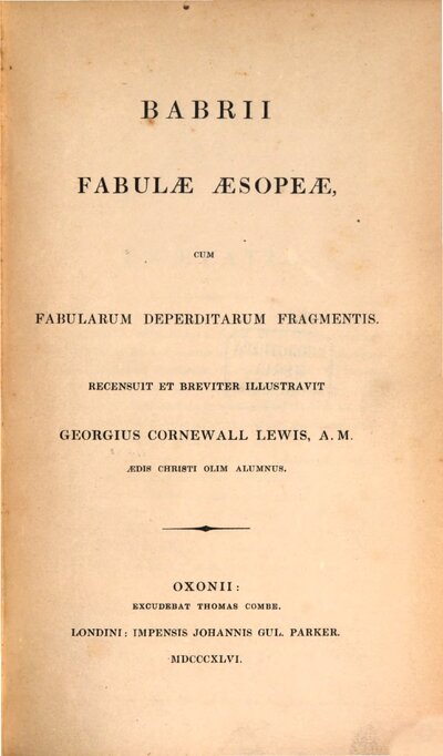 Babrii fabulae Aesopeae cum fabularum deperditarum fragmentis
