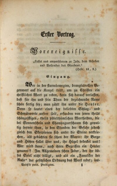 Politische Passionspredigten : nebst der Rede zum Seelenamte weil. des ... Grafen Baillet de Latour