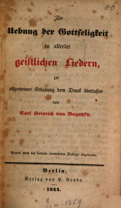 Die Uebung der Gottseligkeit in allerley geistlichen Liedern