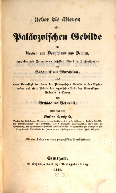 Ueber die älteren oder Paläozoischen Gebilde im Norden von Deutschland und Belgien verglichen mit Formationen desselben Alters in Großbritannien