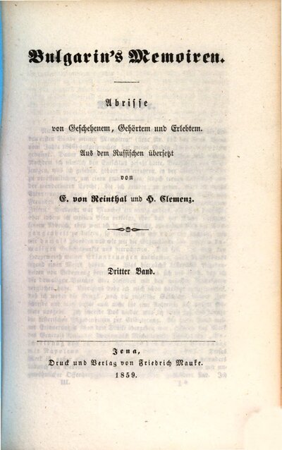 Bulgarin's Memoiren : Abrisse von Geschehenem, Gehörtem und Erlebtem, 3. Band