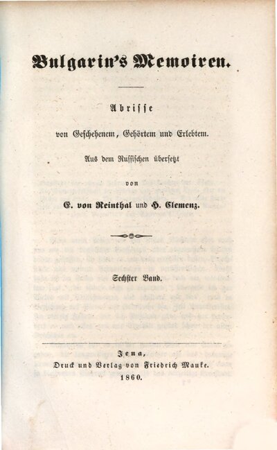 Bulgarin's Memoiren : Abrisse von Geschehenem, Gehörtem und Erlebtem, 6