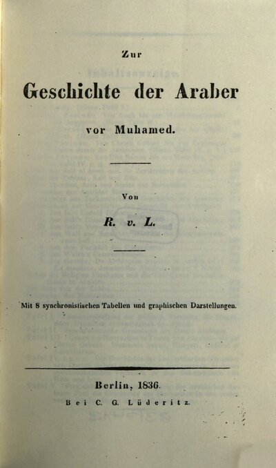 Zur Geschichte der Araber vor Muhamed : mit 8 synchronistischen Tabellen