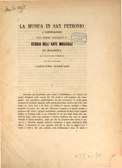 La Musica in San Petronio a continuazione delle memorie risguardanti la storia dell'arte musicale in Bologna