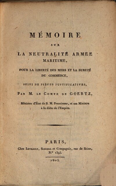 Mémoire sur la neutralité armée maritime