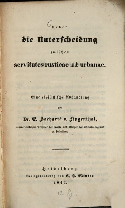 Ueber die Unterscheidung zwischen servitutes rusticae und urbanae : Eine civilistische Abhandlung