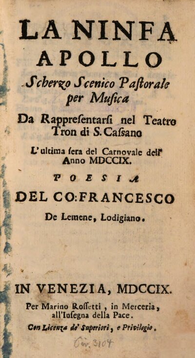 La ninfa Apollo : Scherzo Scenico Pastorale per Musica