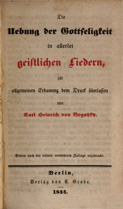 Die Uebung der Gottseligkeit in allerley geistlichen Liedern