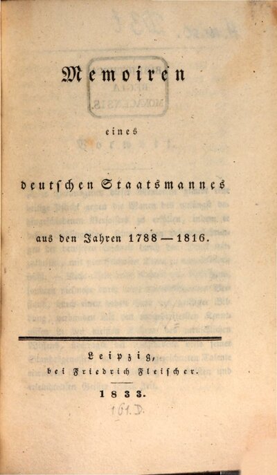 Memoiren eines deutschen Staatsmannes aus den Jahren 1788 - 1816