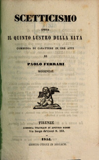 Scetticismo ossia Il quinto lustro della vita : commedia di carattere in tre atti