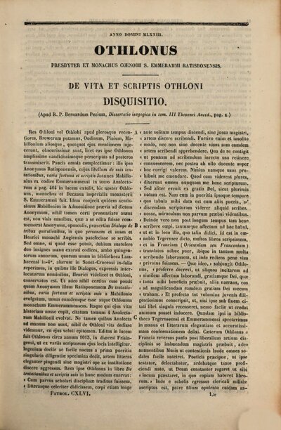 Othloni monachi S. Emmerammi opera omnia : ad fidem editionum melioris notae recognita expressa et emendata