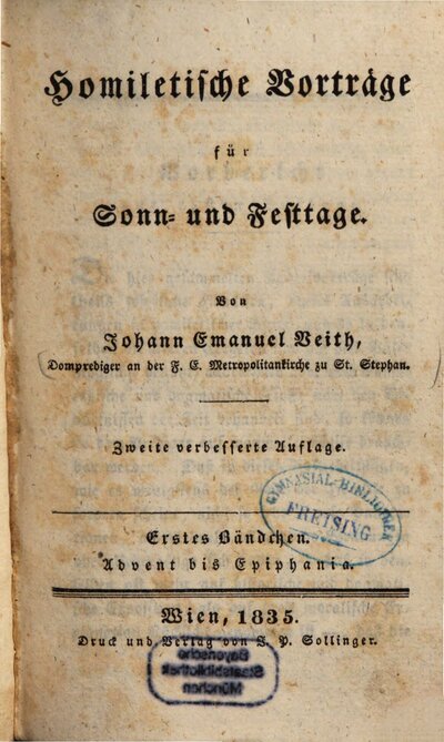 Homiletische Vorträge für Sonn- und Festtage, 1. Advent bis Epiphania