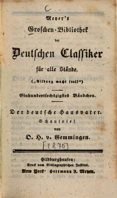 Der deutsche Hausvater : Schauspiel