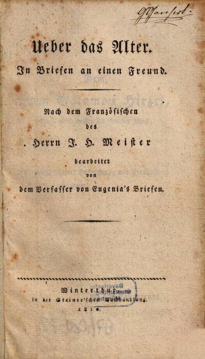Ueber das Alter : in Briefen an einen Freund