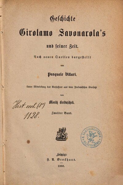 Geschichte Girolamo Savonarola's und seiner Zeit, 2