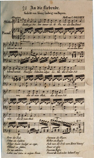 An die Liebende : Gedicht von König Ludwig von Bayern ; (für e. Singst. mit Begl. d. Pianoforte)