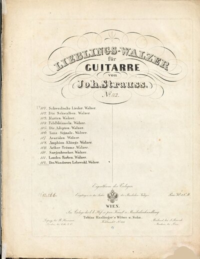 Lieblings-Walzer für Guitarre, 112. Des Wanderers Lebewohl : Walzer, 237tes Werk