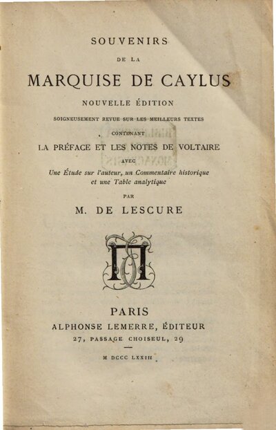 Souvenirs de la marquise de Caylus