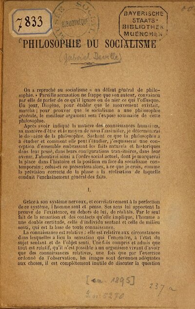Philosophie du socialisme : [Kopftitel.]