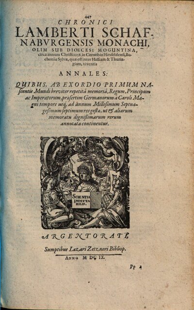 Chronici Lamberti Schafnaburgensis monachi : olim sub dioecesi Moguntina, circa annum Christi 1058. in Coenobio Hirsfeldensi ... viventis Annales