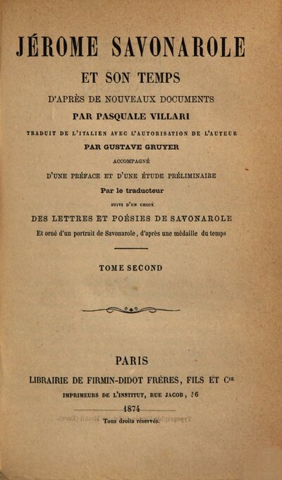 Jérome Savonarole et son temps d'après de nouveaux documents, 2