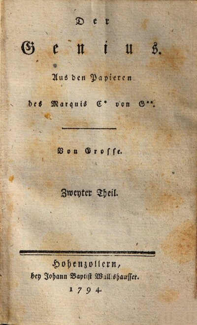 Der Genius : aus den Papieren des Marquis C* von G**, 2