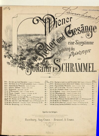 Wiener Lieder und Gesänge : für eine Singstimme mit Begleitung des Pianoforte, No. 19. Der Frieden auf der Welt : Lied v. W. Wiesberg : Op. 123