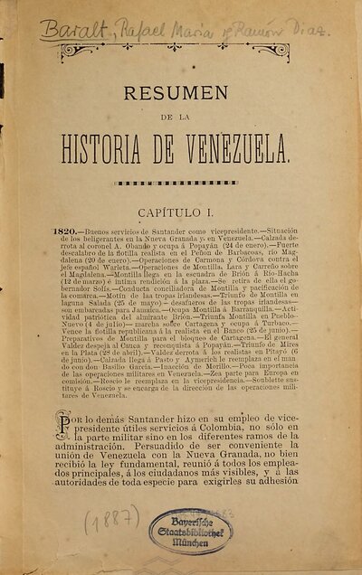 Resumen de la historia de Venezuela : Ordenado e compuesto ... por Rafael María Baralt y Ramón Diaz, 3