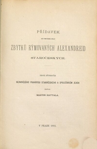 Přídavek ku prvému dílu zbytků rýmovaných Alexandreid staročeských