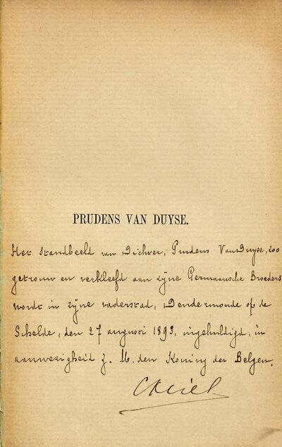 Prudens van Duyse Feestzang door Emanuel Hiel : I. Schoonheid - Kunst. II. Waarheid - Godsdienst. III. Liefde - Vaderland
