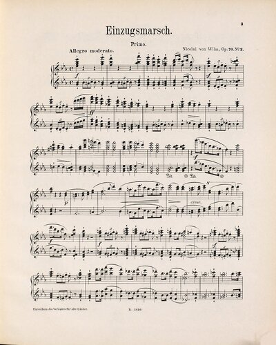 Drei characteristische Märsche : für das Pianoforte zu vier Händen ; Op. 70, 3. Einzugs-Marsch