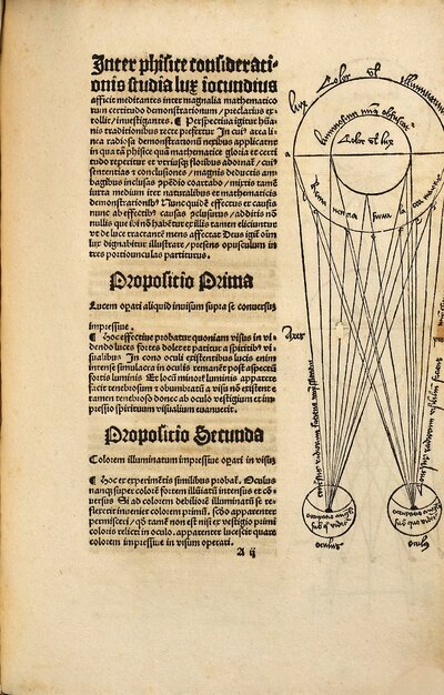 Perspectiua Joannis pisani anglici viri religiosi vulgo com[m]unis appellata : rationes visus in radiationibus ac lineis visualib[us] atq[ue] speculares formas imagi[n]es, ideasq[ue] visiuas, necnon reuerberationes refractiones linearum physicalium ad vnguem vsq[ue] declarans. In florentissimo gymnasio Liptzensi emendata atq[ue] in figuris ... diligentissime rectificata