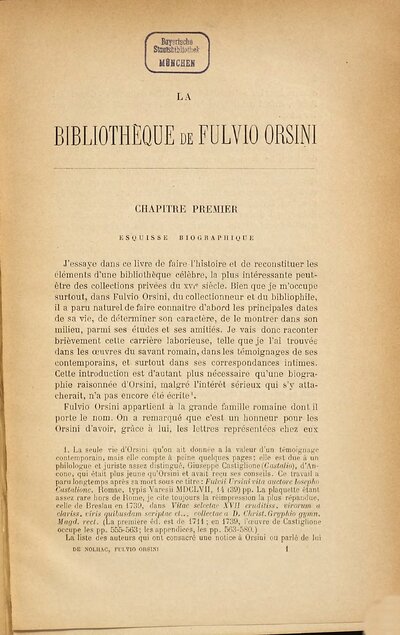 La Bibliothèque de Fulvio Orsini : contributions à l'histoire des collections d'Italie et à l'étude de la renaissance ; avec 1 planche de photogravure