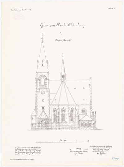 Garnisonskirche, Oldenburg: Aufriss Vorderansicht 1:100