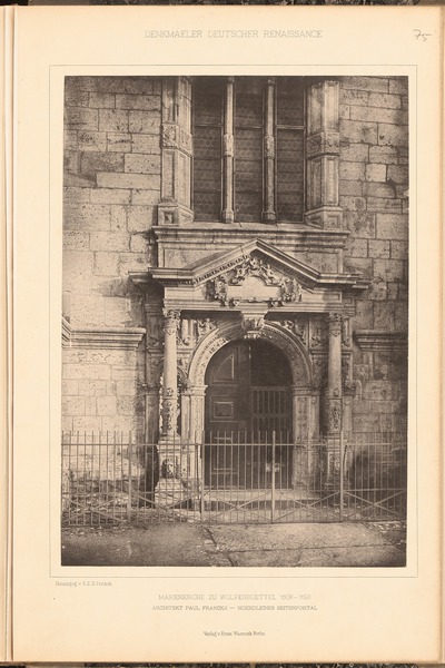 Marienkirche, Wolfenbüttel: Ansicht nördliches Seitenportal (aus: Denkmäler Deutscher Renaissance, hrsg. v. K.E.O. Fritsch, 4.Bd., 1891)