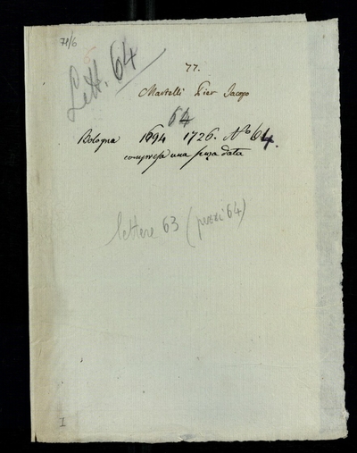 Lettere di Martello, Pier Jacopo  a Lodovico Antonio Muratori (1694 - 1726)