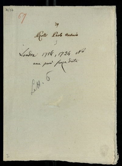 Lettere di Rolli, Paolo Antonio a Lodovico Antonio Muratori (1716 - 1724)