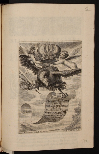 L'inganno d'amore. Dramma di Benedetto Ferrari. Dedicato alla S.C.M. dell'imperatore Ferdinando terzo. Rappresentato in musica in Ratispona nell'anno dell'Imperiale Dieta 1653 / [Antonio Bertalli compositore della musica del dramma]