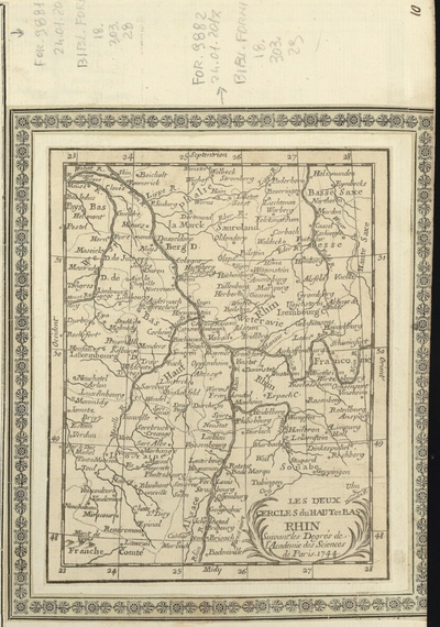 LES DEUX CERCLES du HAUT et BAS RHIN Suivant les Degrés de l'Academie des Sciences de Paris. 1744.