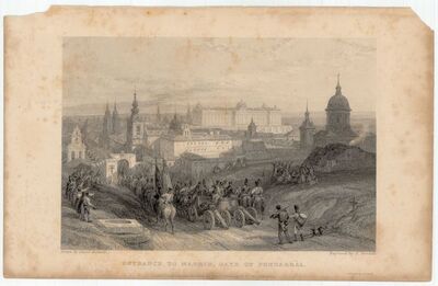 Entrance to Madrid, gate of Foncarràl / Drawn by David Roberts; engraved by E. Goodall