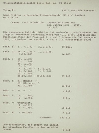 4: Tagebuchblätter aus den Jahren 1783 - 1797