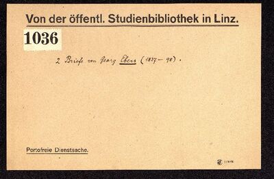 Linz, AT-OOeLB, Hs.-1036, Briefe des Dichters Georg Ebers (1837-1898), deutsch