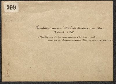 Linz, AT-OOeLB, Hs.-599 (Hartmann <von Aue>: Iwein, Fragment, saec. XIII)
