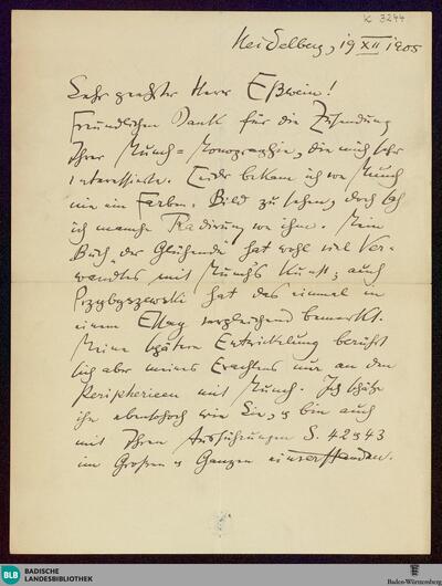 Brief von Alfred Mombert an Hermann Esswein vom 19.12.1905 - K 3244