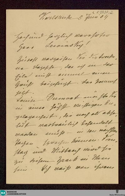 Brief von Hermine Villinger an an Josef Lewinsky vom 05.06.1904 - K 3437, 1