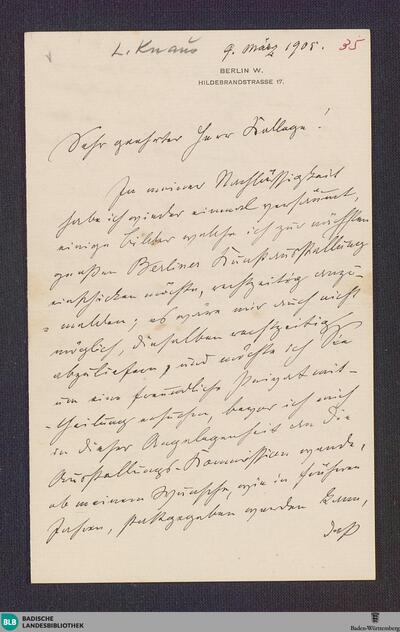 Brief von Ludwig Knaus an Friedrich Kallmorgen vom 09.03.1905 - K 2663, 1