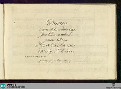Duetto Per te solo, amato bene per clavicembalo : ricavata dall'opera Axur re d'Ormus