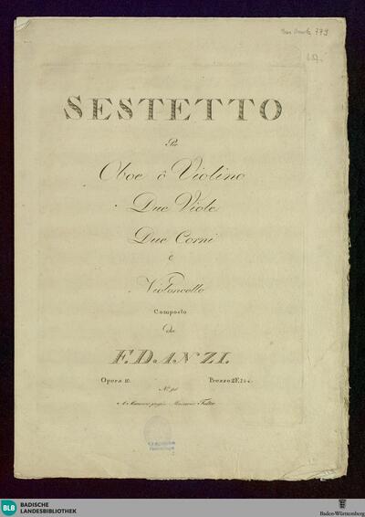 Sestetto Per Oboe ô Violino Due Viole Due Corni e Violoncelle : Opera 10