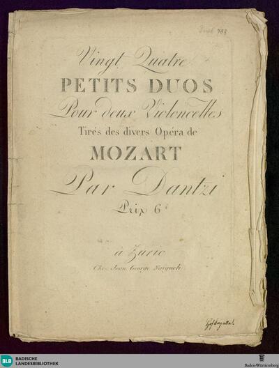Vingt quatre petits duos pour deux violoncelles : tirés des divers Opéra de Mozart