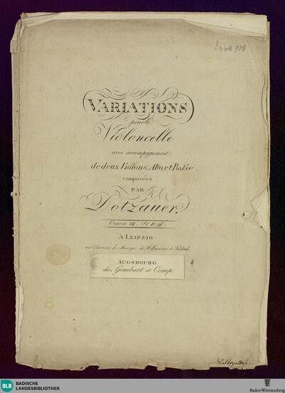 Variations pour le Violoncelle avec accompagnement de deux Violons, alto et basse : Oeuvre VII